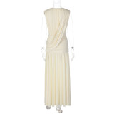 Ruched V Neck Sleeveless Maxi Dress GLAG-D6421524H