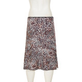 Leopard Print Lace Patchwork Mid-Skirt GPKJ-MR48962