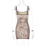 Print Slim Sling Mini Dress GLAG-D6421494F