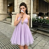 V Neck Backless Sling Mini Dress GLAG-D6321390H