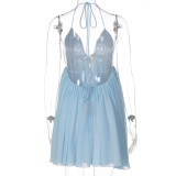 V Neck Backless Sling Mini Dress GLAG-D6321390H