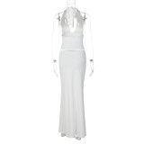 Solid Color Halterneck Backless Two Piece Skirts Set GLAG-S6321405H