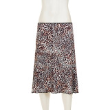 Leopard Print Lace Patchwork Mid-Skirt GPKJ-MR48962