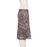 Leopard Print Lace Patchwork Mid-Skirt GPKJ-MR48962