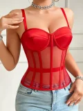 Mesh Bandeau Tie Fishbone Corset GXYR-241002