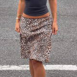 Leopard Print Lace Patchwork Mid-Skirt GPKJ-MR48962