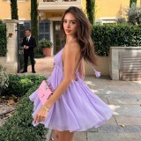 V Neck Backless Sling Mini Dress GLAG-D6321390H