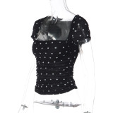 Polka Dot Print Mesh Top GLAG-T6121223F