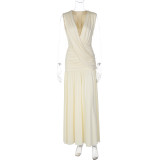 Ruched V Neck Sleeveless Maxi Dress GLAG-D6421524H