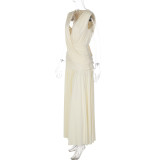 Ruched V Neck Sleeveless Maxi Dress GLAG-D6421524H
