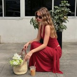 Solid Color Halterneck Backless Two Piece Skirts Set GLAG-S6321405H