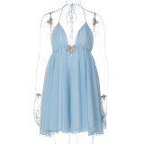 V Neck Backless Sling Mini Dress GLAG-D6321390H