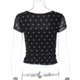 Polka Dot Print Mesh Top GLAG-T6121223F