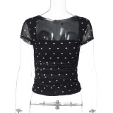 Polka Dot Print Mesh Top GLAG-T6121223F