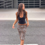 Leopard Print Lace Patchwork Mid-Skirt GPKJ-MR48962
