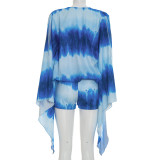 Tie Dye Print Flare Sleeve Two Piece Shrot Set GDSF-D26ST156