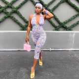 Colorful Print Halterneck Backless Seventh Jumpsuit GDSF-D26JP188