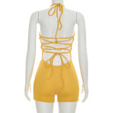 Solid Color Backless Tie Up Romper GDSF-D26RP181