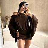 Solid Color Off Shoulder Backless Mini Dress GDSF-D26DS177