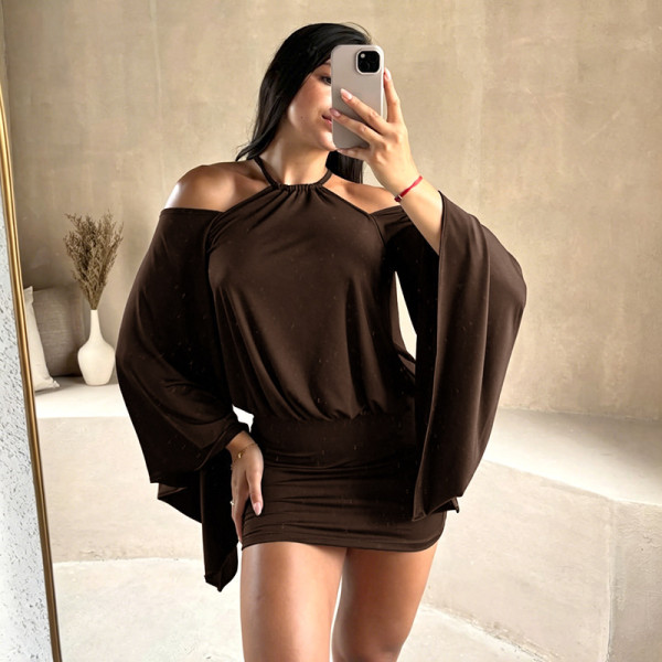 Solid Color Off Shoulder Backless Mini Dress GDSF-D26DS177