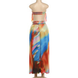 One Shoulder Print Split Maxi Dress GZJQ-K6D08884A