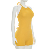 Solid Color Backless Tie Up Romper GDSF-D26RP181