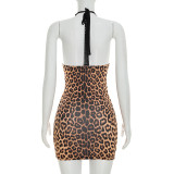 Leopard Print Halterneck Tie Up Mini Dress GDSF-D26DS170