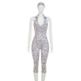 Colorful Print Halterneck Backless Seventh Jumpsuit GDSF-D26JP188