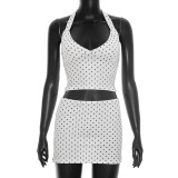 Polka Dot Print Halterneck Two Piece Skirts Set GDSF-D26ST187