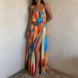 One Shoulder Print Split Maxi Dress GZJQ-K6D08884A
