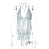 Lace Patchwork Backless Halterneck Top GLAG-T6421537F