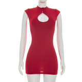 Solid Color Hollow Out Mini Dress GDSF-J26DS206