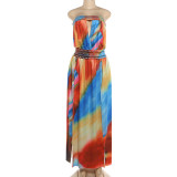 One Shoulder Print Split Maxi Dress GZJQ-K6D08884A