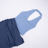 Contrast Color Halterneck Irregular Maxi Dress GDSF-D26DS176