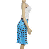 Contrast Color Sling Top Polka Dot Print Skirt Suit GZJQ-K6S10061A