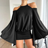 Solid Color Off Shoulder Backless Mini Dress GDSF-D26DS177