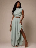 Solid Color High Collar Top Irregular Loose Pants Suit GQLK-KG6319