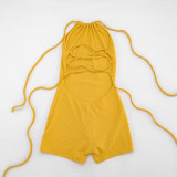 Solid Color Backless Tie Up Romper GDSF-D26RP181