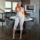 Colorful Print Halterneck Backless Seventh Jumpsuit GDSF-D26JP188