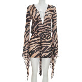 Tiger Print Long Sleeve Mesh Mini Dress GDSF-D26DS172