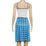 Contrast Color Sling Top Polka Dot Print Skirt Suit GZJQ-K6S10061A