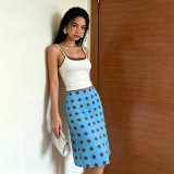 Contrast Color Sling Top Polka Dot Print Skirt Suit GZJQ-K6S10061A