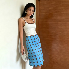 Contrast Color Sling Top Polka Dot Print Skirt Suit GZJQ-K6S10061A