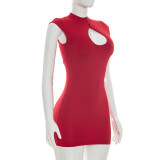 Solid Color Hollow Out Mini Dress GDSF-J26DS206