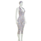 Colorful Print Halterneck Backless Seventh Jumpsuit GDSF-D26JP188