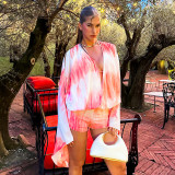 Tie Dye Print Flare Sleeve Two Piece Shrot Set GDSF-D26ST156