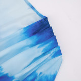 Tie Dye Print Flare Sleeve Two Piece Shrot Set GDSF-D26ST156
