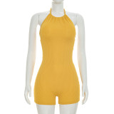 Solid Color Backless Tie Up Romper GDSF-D26RP181