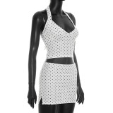 Polka Dot Print Halterneck Two Piece Skirts Set GDSF-D26ST187