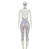 Colorful Print Halterneck Backless Seventh Jumpsuit GDSF-D26JP188
